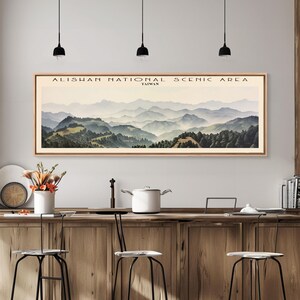 Alishan National Scenic Area Travel Poster Print, Framed Canvas Print, Panoramic Travel Art, Wood Framed Art, Wall Hanging, Home Decor