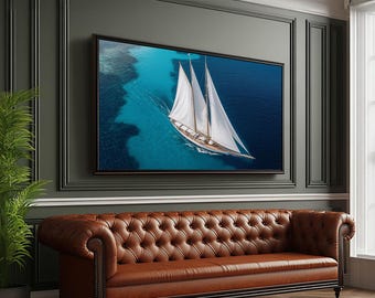Nautical Decor Framed Canvas Print, Sailboat Painting Print, Sailboat Wall Art, Sailing Gift, Beautiful Sailboat Decor, Nautical Art