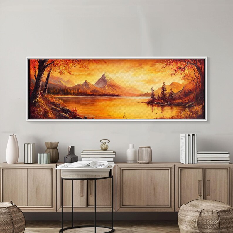 Golden Hour Over the Mountains, Sunset Landscape Painting Print, Wood