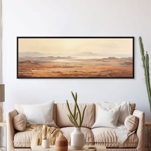 Arizona Desert, Canvas Wall Art, National Park Poster, Extra Large Horizontal Print, Panoramic Watercolor Minimalist Landscape Art