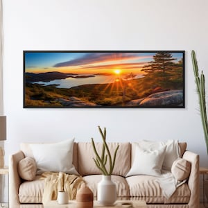 Photographic Panoramic of Acadia National Park, Sunset Photography, National Park Art, Framed Canvas Print, Landscape Photography