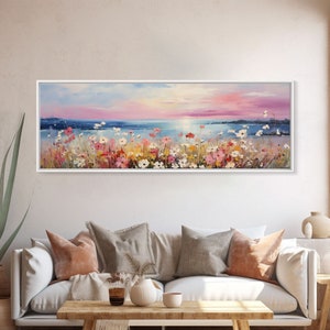 Colorful Vintage Wildflower Field Wall Art, Framed Canvas Print, Field Of Flowers Art, Botanical Wildflower Art, Wood Frame Wall Decor