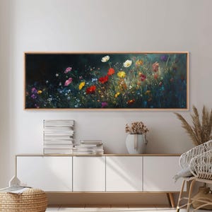Wildflowers At Midnight Framed Canvas Print, Moody Decor, Boho Minimalist Wall Art, Modern Art, Floral or Botanical Wall Art