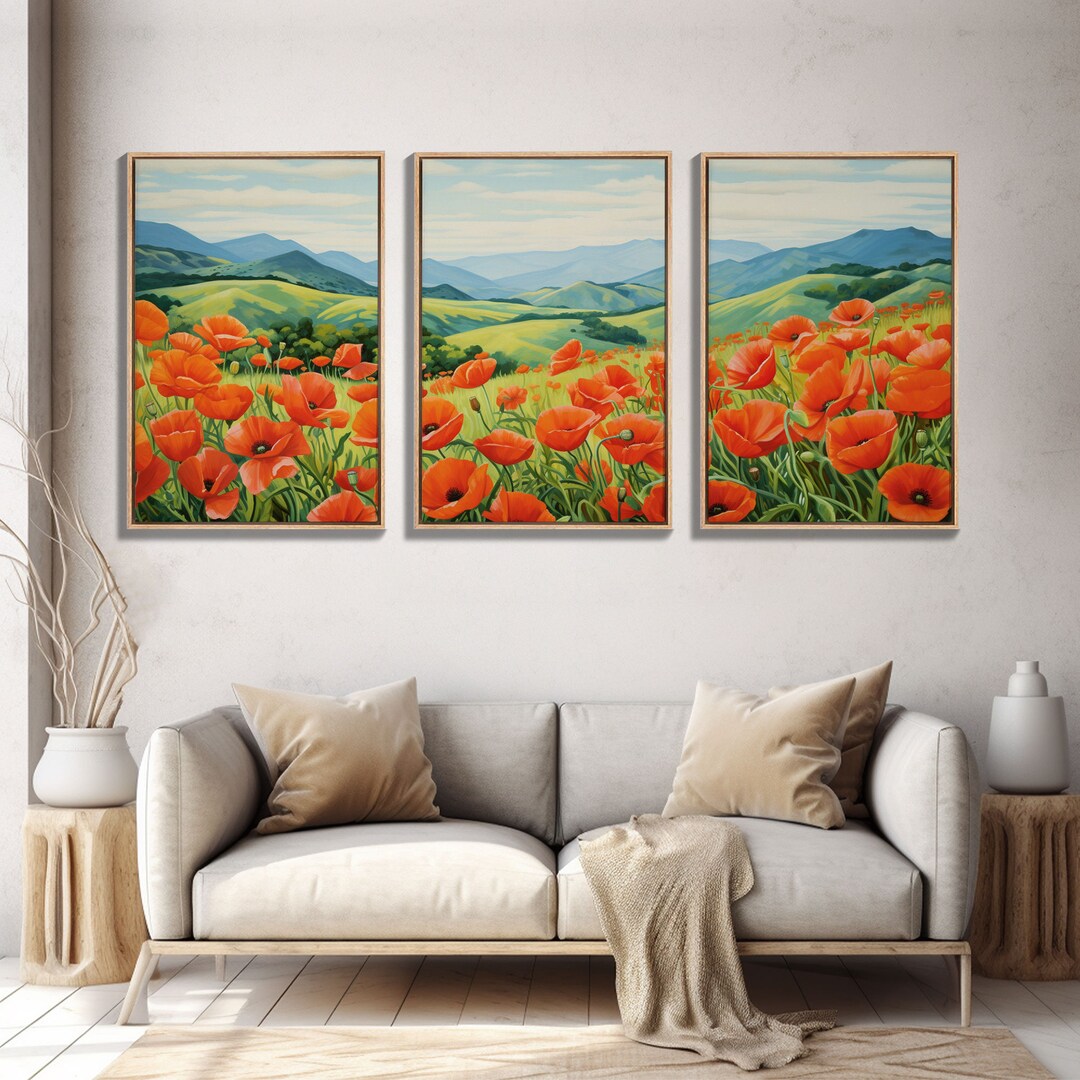 Poppies Wall Art, Meadow Wall Print, Wildflower Meadow, Canvas Print