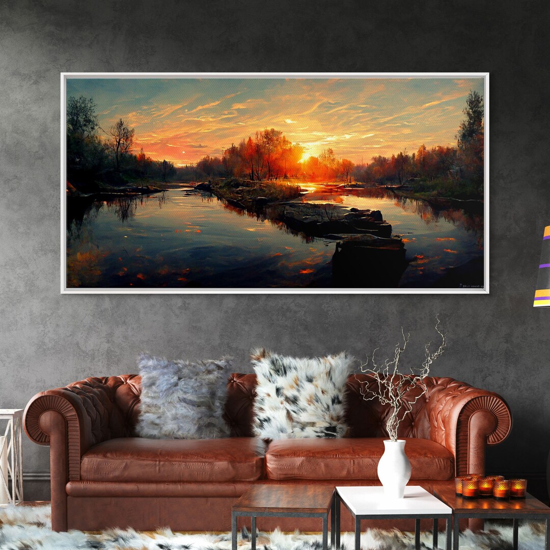 Lake Sunset Oil Painting on Canvas, Canvas Print, Ready to Hang Gallery ...