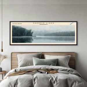 Sardis Lake Mississippi Framed Canvas Print, Lake House Decor, Panoramic Wall Art, Travel Poster, Beautiful Lake Scene, Home Decor
