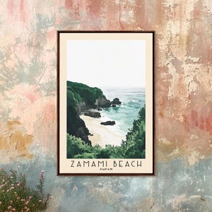 Zamami Beach, Japan Watercolor Beach Print, Vacation Gift, Japan Wall Art, Framed Canvas Print, Framed Beach Painting