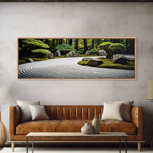 Zen Garden Art, Framed Canvas Print, Meditation Center Wall Decor, Lobby Art, Entryway Decor, Calming Meditation Art