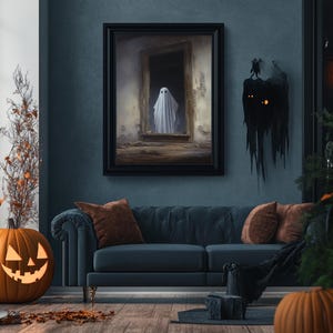The Ghost In The Mirror, Framed Canvas or Canvas Print, Gothic Victorian Halloween Painting, Cool Halloween Decor, Dark Academia image 15