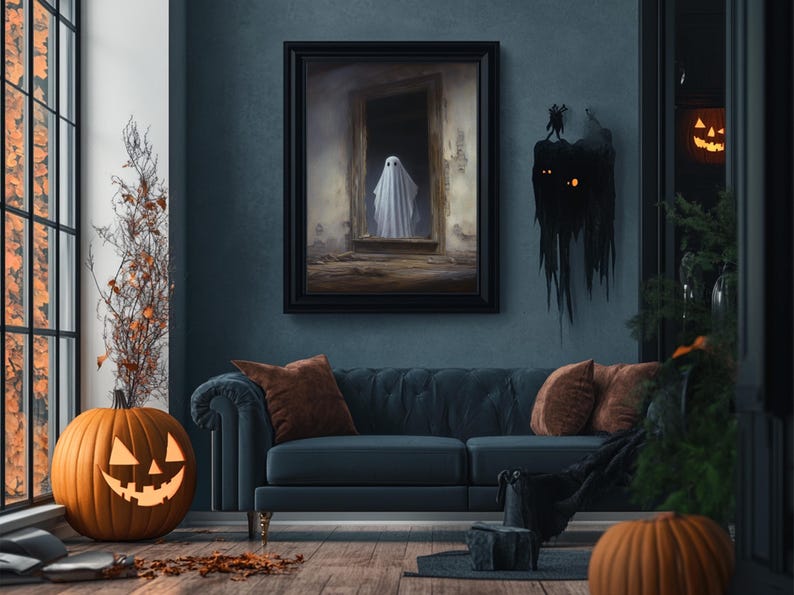 The Ghost In The Mirror, Framed Canvas or Canvas Print, Gothic Victorian Halloween Painting, Cool Halloween Decor, Dark Academia image 15