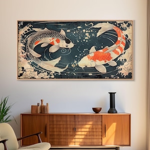 Feng Shui Koi Fish Art, Zen Art, Yin and Yang, Framed Canvas Print, Japanese Style Art, Watercolor Fish Art, Koi Print, Koi Painting image 1