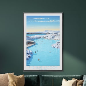 Blue Lagoon Travel Poster Print, Framed Canvas Print, Iceland original Travel Art, Framed Art, Wall Hanging, Home Decor