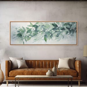 Green Botanical Oil Painting On Canvas - Eucalyptus Wall Art - Large Gallery Wrap Canvas Wall Art Prints With External Floater Frame