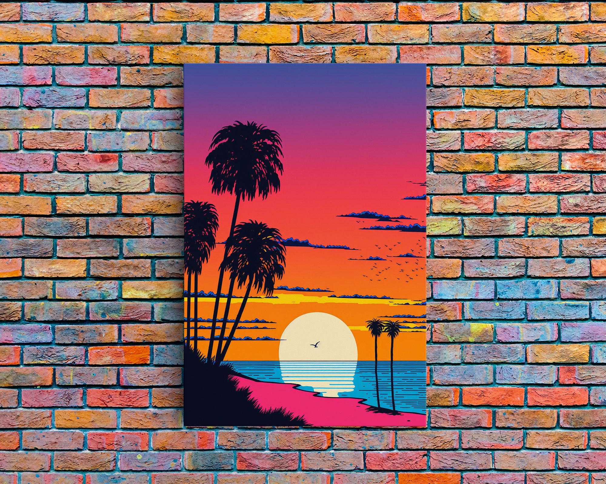 Framed Canvas Print - Art Deco Sunset, Beaches, Minimalist