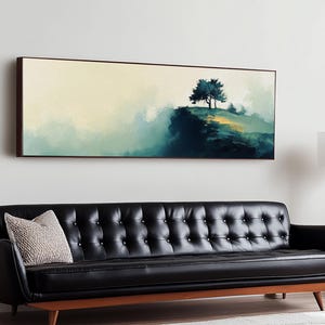 Lone Tree on Hill Canvas Print Minimalist Landscape Art, Tranquil Nature Painting, Neutral Wall Decor, Modern Home Office Artwork