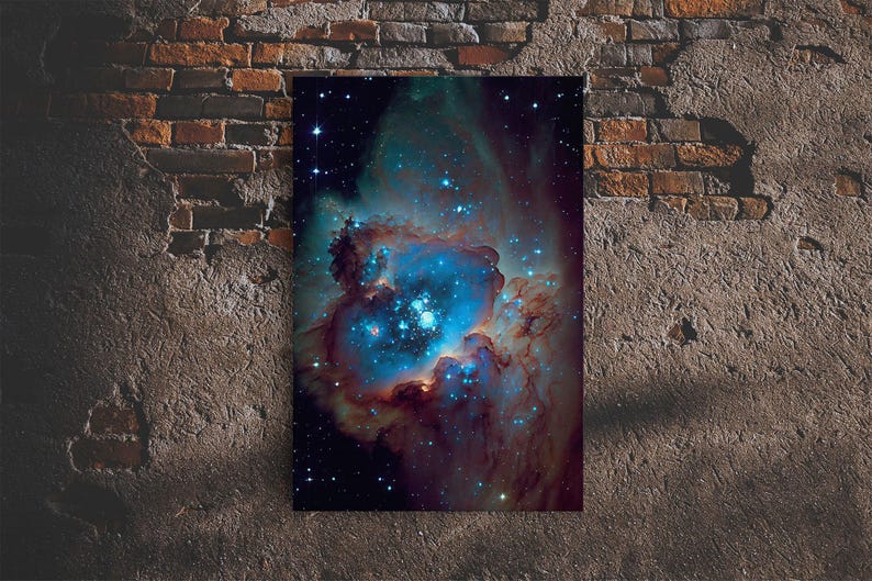The Stars Glow At Night, framed canvas print, watercolor space painting image 1