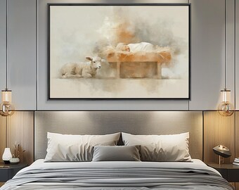 Peaceful Arrival - Framed Canvas Print - Christian Wall Art - Christian Art Canvas - Minimalist Christian Art - Christian Christmas - Chris