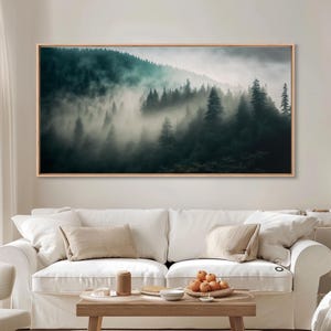 Foggy Forest wall art, relaxing art, zen art, framed canvas print, foggy landscape, trendy decor image 2