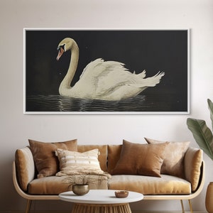 The Black Swan, Vintage Framed Canvas Art, Framed Vintage Print, Vintage Painting, Black Swan Art, Girls Room or Nursery print