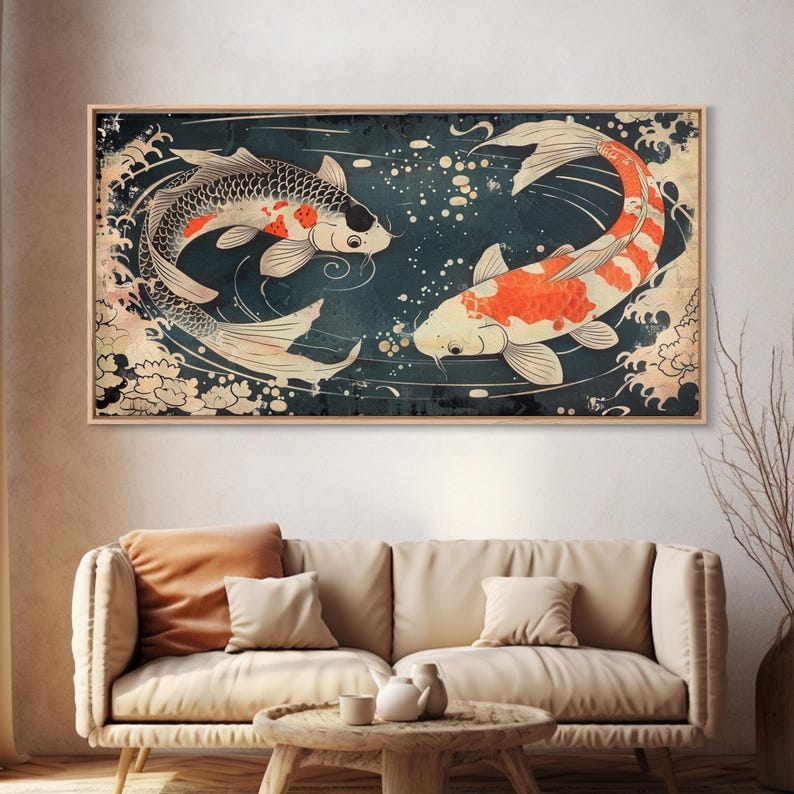 Feng Shui Koi Fish Art, Zen Art, Yin and Yang, Framed Canvas Print, Japanese Style Art, Watercolor Fish Art, Koi Print, Koi Painting image 17