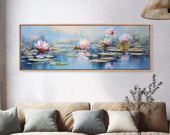 Impresión en lienzo enmarcada de nenúfar, nenúfar, impresión de nenúfar, impresión de lirio, arte de pared, decoración de pared, arte de spa, arte tranquilo, arte de nenúfar
