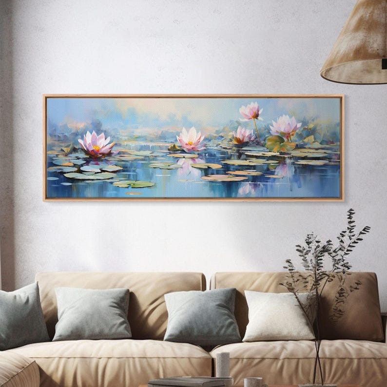 Water Lily Framed Canvas Print, Water Lily, Lily Pad Print, Lily Print, Wall Art, Wall Decor, Spa art, Tranquil Art, Water Lily Art image 1