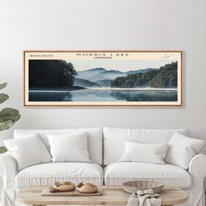 Norris Lake Tennessee Framed Canvas Print, Lake House Decor, Panoramic Wall Art, Travel Poster, Scenic Landscape Painting, Living Room Decor
