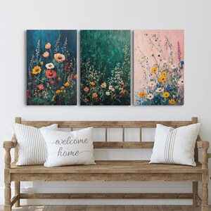 Wildflower Field 3 Piece Triptych Wall Art, Framed Canvas Print ...