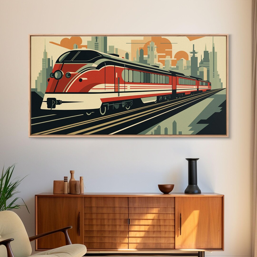 Art Deco Train Print, Framed Canvas Print, Boy's Room Decor, Gift for ...
