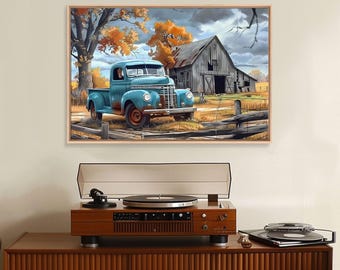 Old Rusty Truck Painting Canvas Print, Wood Framed Wall Art or Metal Art, Vintage Style Wall Art, Farmhouse Decor, Boho Whimsical Art