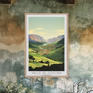Valle de Cocora Colombia Travel Poster Print, Framed Canvas Print, Colombia original Travel Art, Framed Art, Wall Hanging, Home Decor