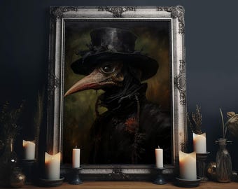 Vintage Plague Doctor Print, Vintage Canvas, Art Canvas Print, Dark Academia, Gothic Plague Doctor, Gothic Victorian Art, Framed Canvas