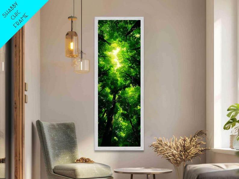 Lush Green Forest Canopy View as Tall Skinny Art Framed Canvas Print