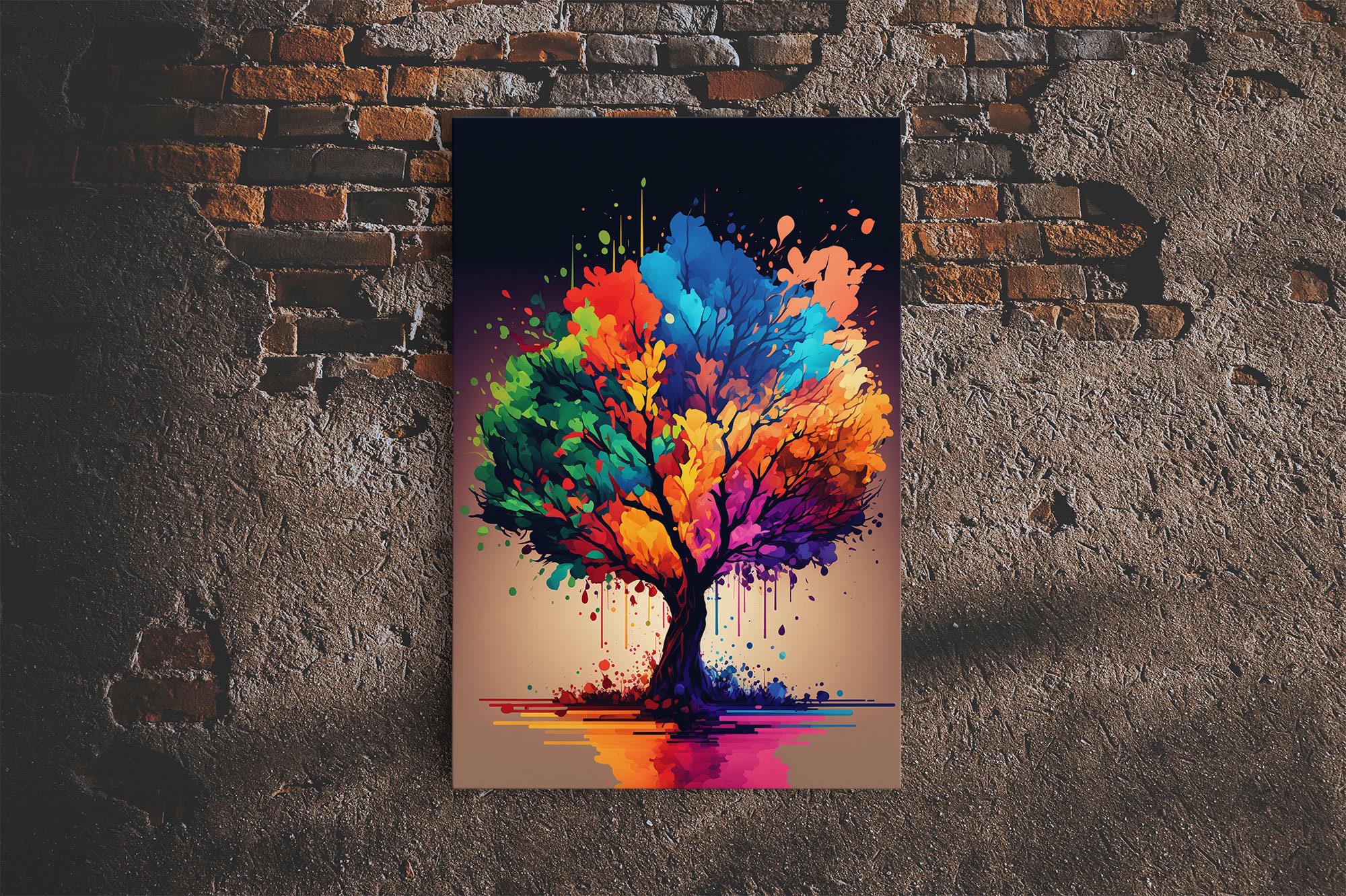 Abstract Tree Watercolor Canvas Print, Splatter Art, Blooming Colorful ...