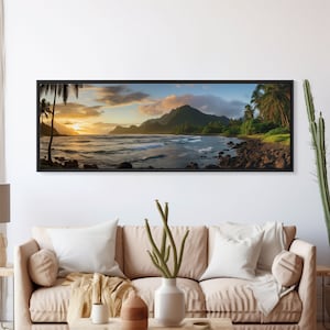 Photographic Panoramic of American Samoa National Park, Sunset Photography, National Park Art, Framed Canvas Print, Landscape Photography