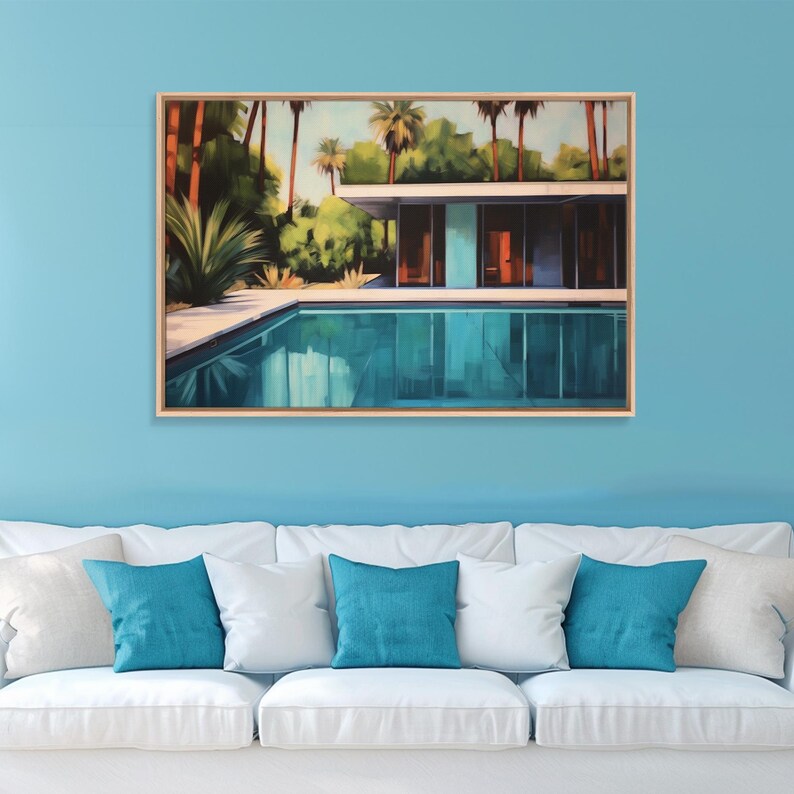 The Pool House, Mid Century Modern Decor, Framed Wall Art, Architectural Print, Retro Art, Swimming Pool Art, Framed Painting image 6