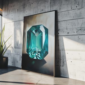Watercolor Painting Print of an Emerald, Genstones Painting, Gemstone Painting, Emerald Wall Art, Emerald Green Home Decor, Kitsch Art immagine 3