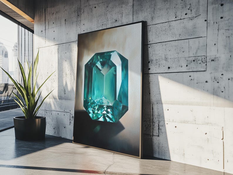 Watercolor Painting Print of an Emerald, Genstones Painting, Gemstone Painting, Emerald Wall Art, Emerald Green Home Decor, Kitsch Art immagine 3