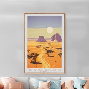 Danakil Depression Ethiopia Travel Poster Print, Framed Canvas Print, Ethiopia original Travel Art, Framed Art, Wall Hanging, Home Decor