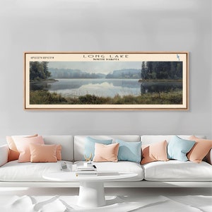 Long Lake North Dakota Framed Canvas Print, Lake House Decor, Panoramic Wall Art, Travel Poster, Landscape Painting, Bedroom Decor