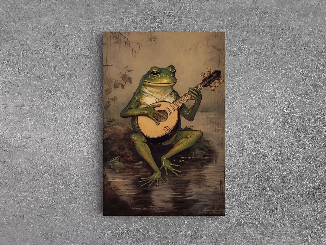 The Banjo Toad, Frog Playing A Banjo in the Moonlight, Vintage Canvas