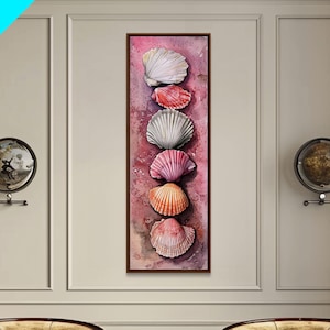 Seashell Watercolor Canvas Print Coastal Decor Nautical Wall Art Skinny Vertical Art Cottagecore Living Room Rustic Wall Art