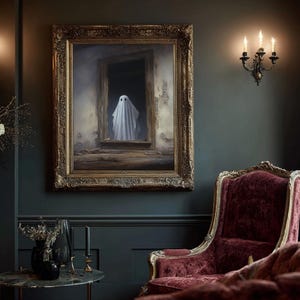 The Ghost In The Mirror, Framed Canvas or Canvas Print, Gothic Victorian Halloween Painting, Cool Halloween Decor, Dark Academia image 16