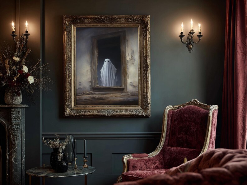 The Ghost In The Mirror, Framed Canvas or Canvas Print, Gothic Victorian Halloween Painting, Cool Halloween Decor, Dark Academia image 16