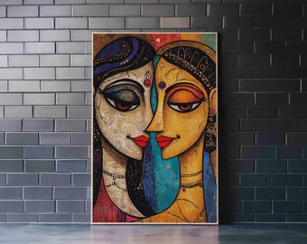 Abstract Madhubani Style Wall Art, Framed Canvas Print, Madhubani Painting, Madhubani Art