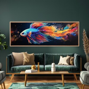 Pintura de pez Betta, arte mural, impresión en lienzo enmarcado, pez luchador siamés, arte mural de acuario, pintura colorida de pez mascota imagen 18
