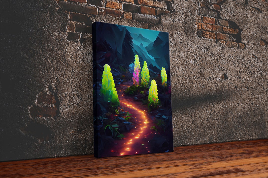 Magical Forest Canvas Print, Glowing Mushroom Art, Fantasy Forest Wall ...