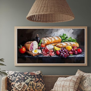 Kitchen Wall Art, Painting of a Charcuterie Board, Kitchen Decor, Modern Art, Food Still Life, Food Oil Painting, Kitchen Painting