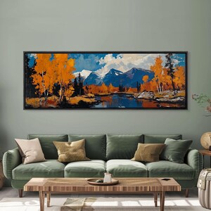 Large Framed Vintage Fall Landscape Wall Art - Oil Painting Print - Living Room Wall Art - Canvas Wall Art - Mountain Painting