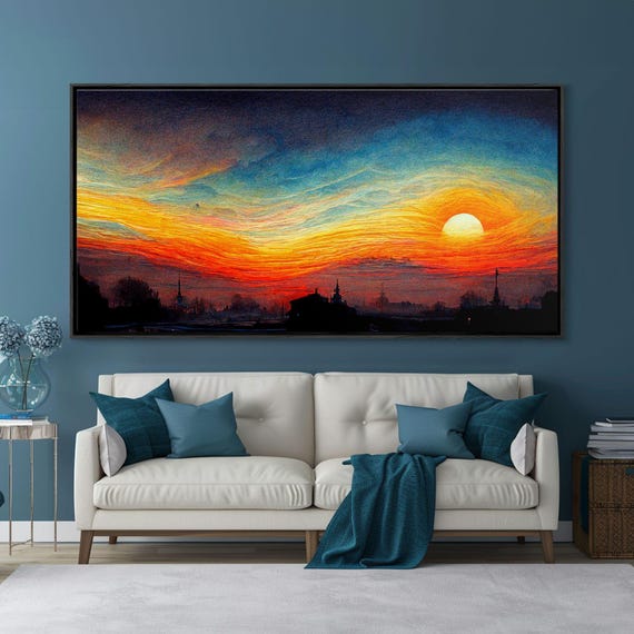 Beautiful sunset canvas print, canvas art, ink painting style